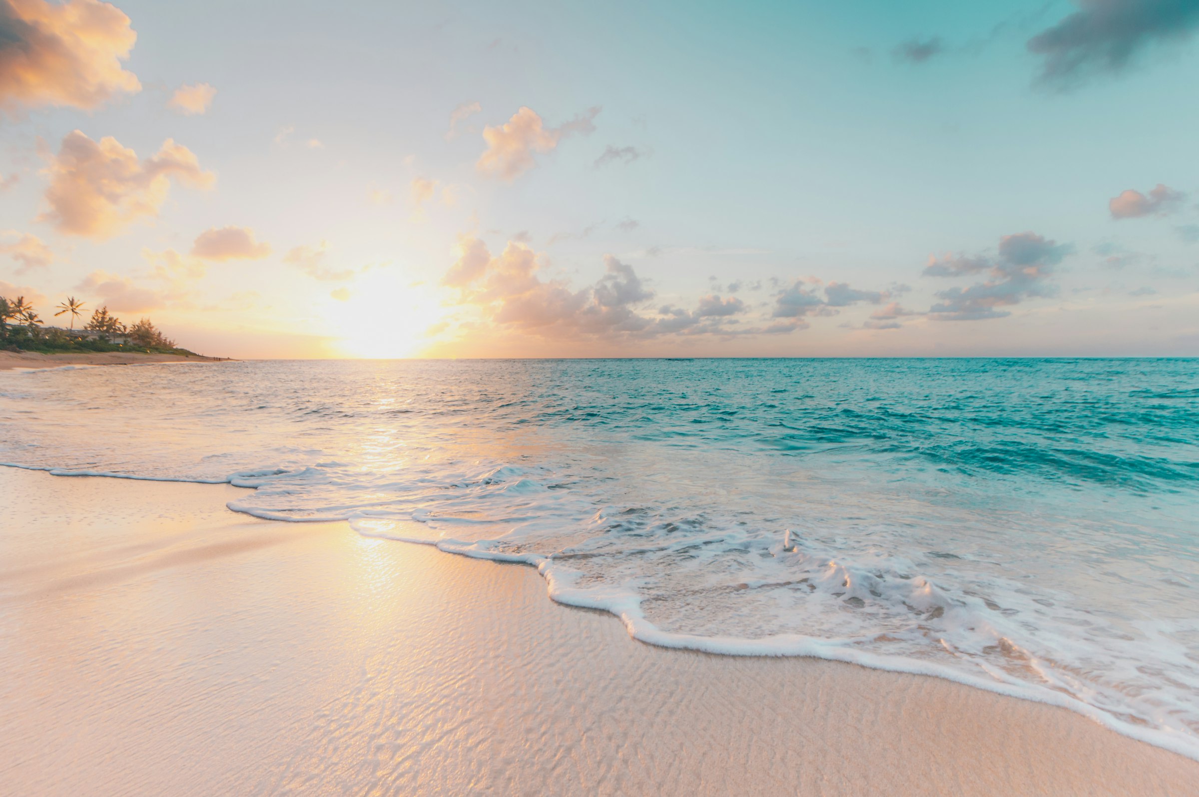 Tropical coastline at sunset